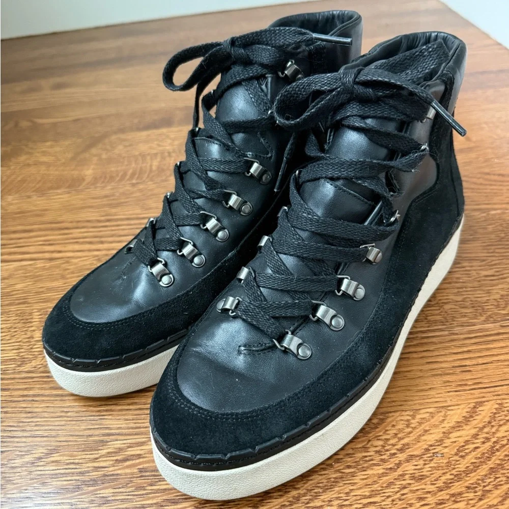 VINCE Soren Water Resistant‎ Leather Sneaker Boots Black Comfy Suede Combat 8.5